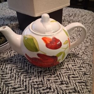 Floral White and Red Teapot
